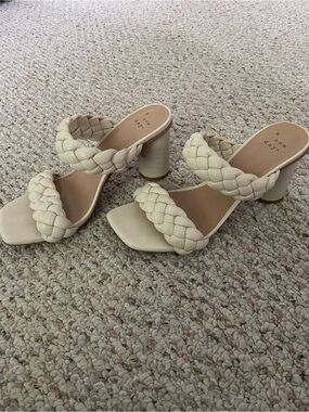 Braided Double-Strap Block Heel Sandals - Ivory